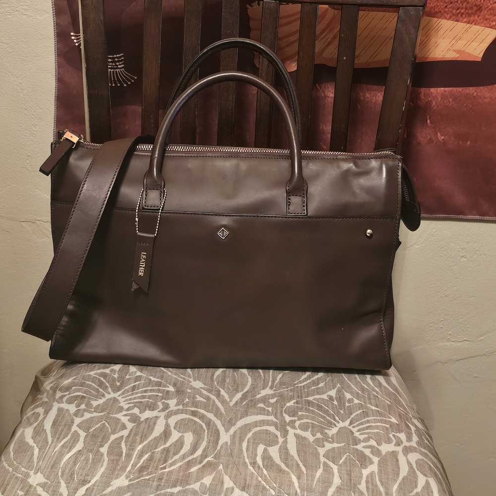 Antonio Melani Brown Leather Briefcase with Structured Design